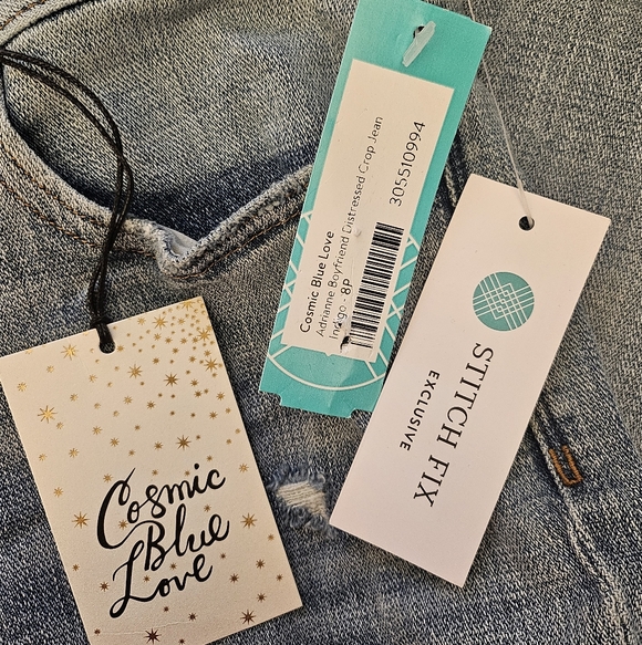 Nwt Cosmic Blue Love Adrianne Roadrunner Boyfriend Distressed Crop Jeans 29 P - Picture 4 of 4